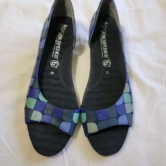 Camper Twins D'orsay Open Toe Pumps Blue Mod Geometric Pattern Sz EU 41 Rare EUC - Picture 6 of 13
